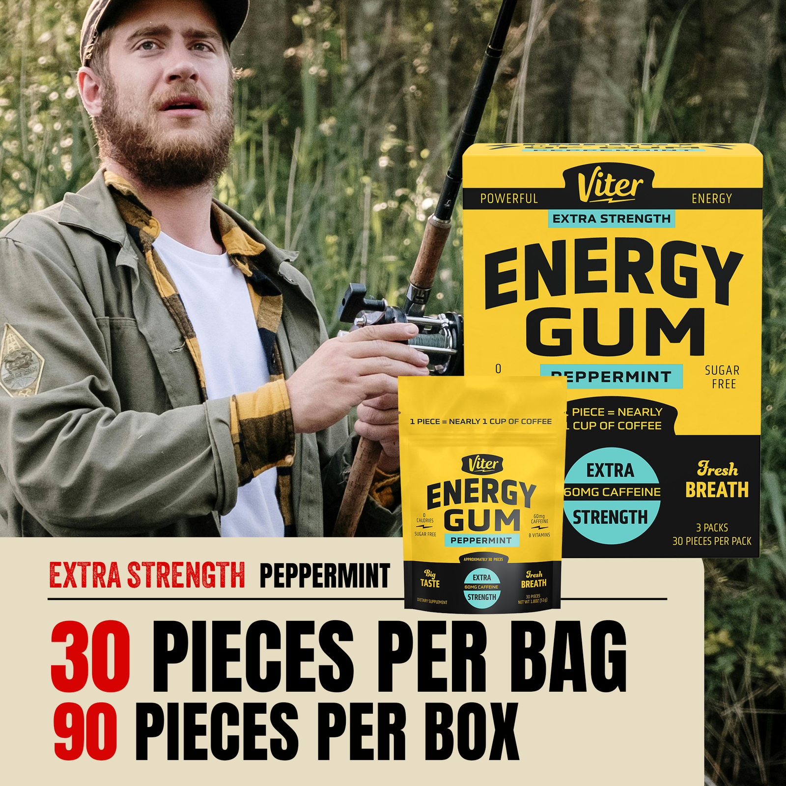 Viter Energy Caffeine Gum | 180 Piece Bag
