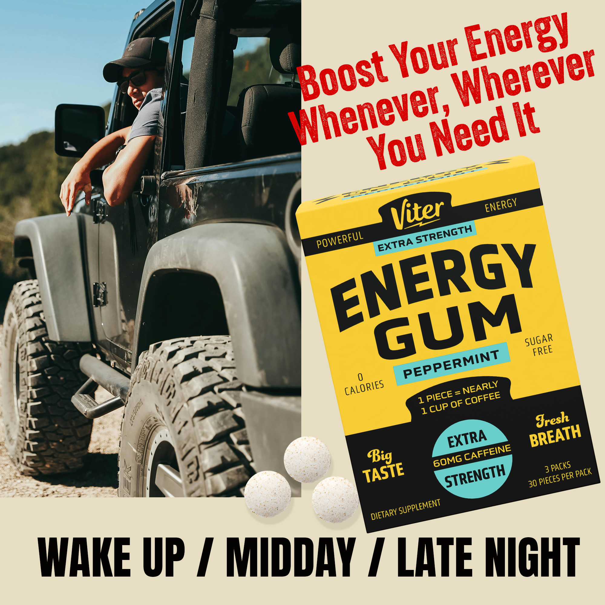 Viter Energy Caffeine Gum - 30 Piece Bag