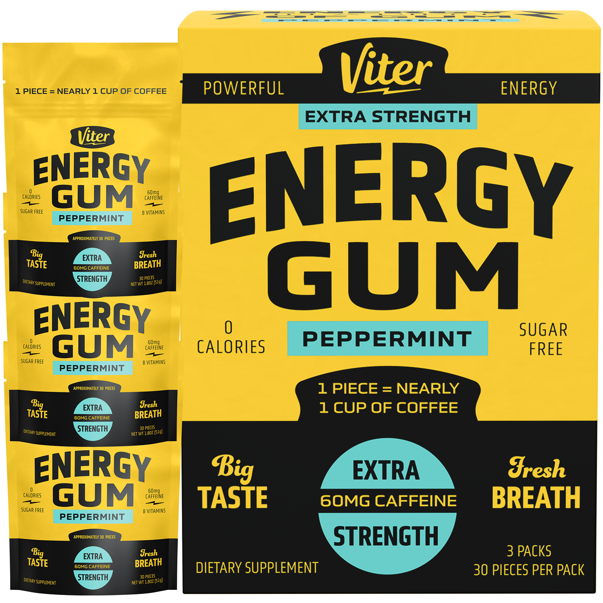 Viter Energy Caffeine Gum | 180 Piece Bag