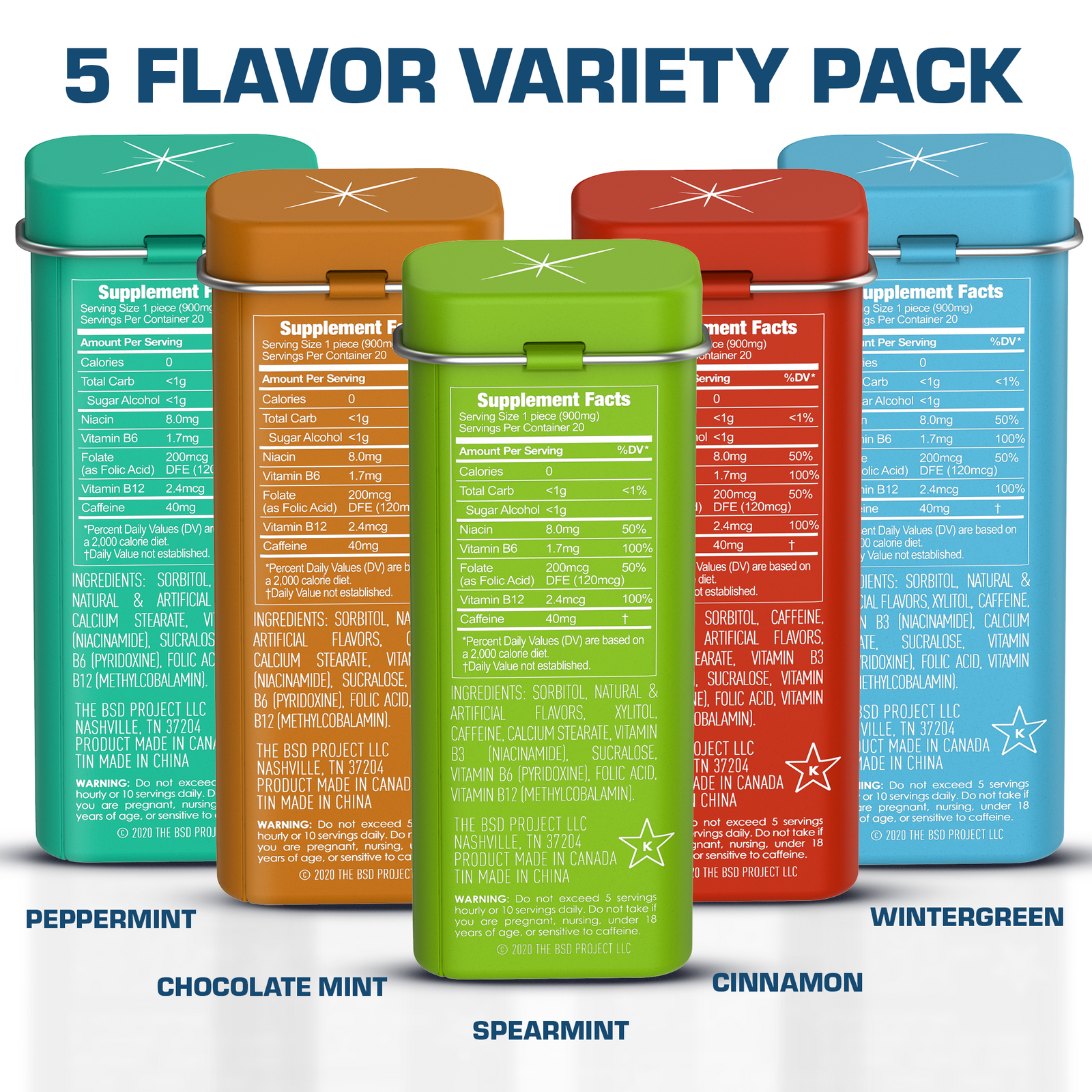 Viter Energy Caffeine Mints - 5 Flavor Variety Pack