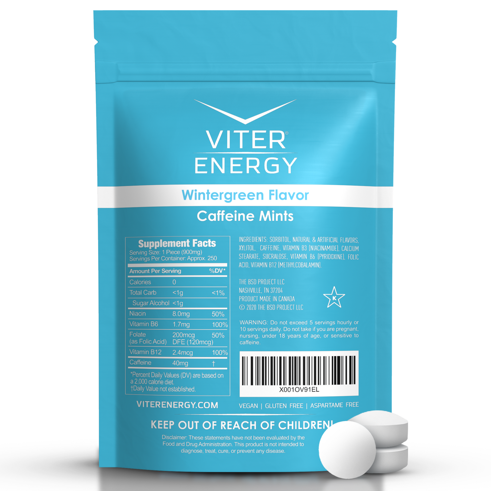 Viter Energy Caffeine Mints - 1/2 LB Bulk Bags